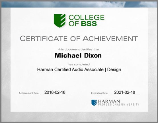 Harman Certificate
